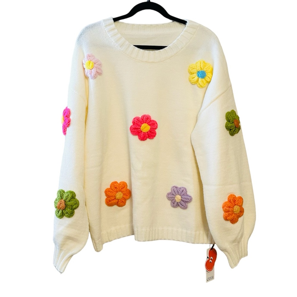NWT Cider Crochet Flower Sweater Size XL